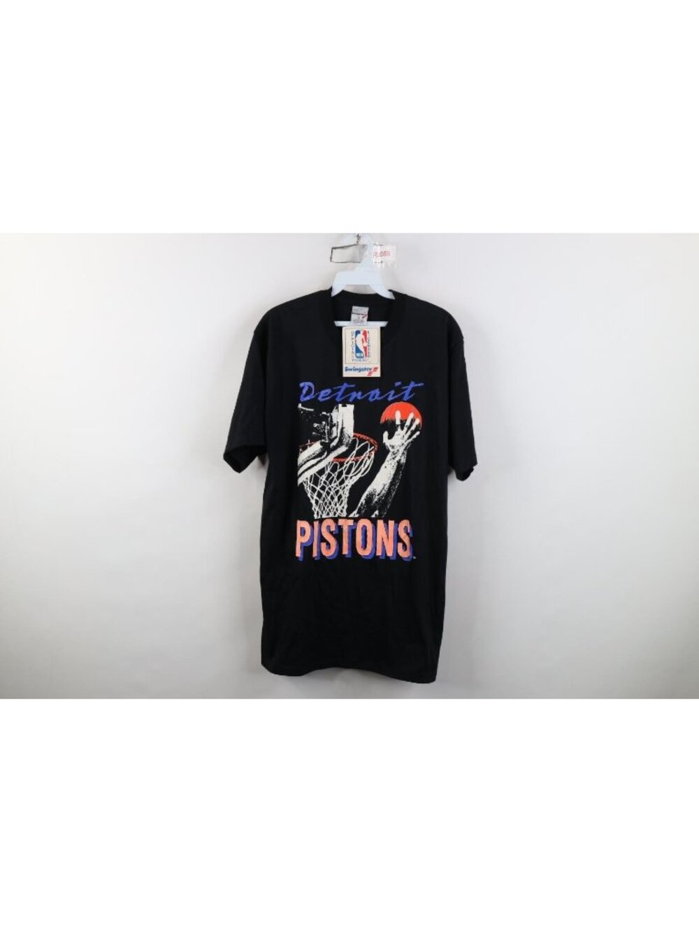 Deadstock Vintage 90s Detroit Pistons Basketball T-Shirt Mens Size L Black USA